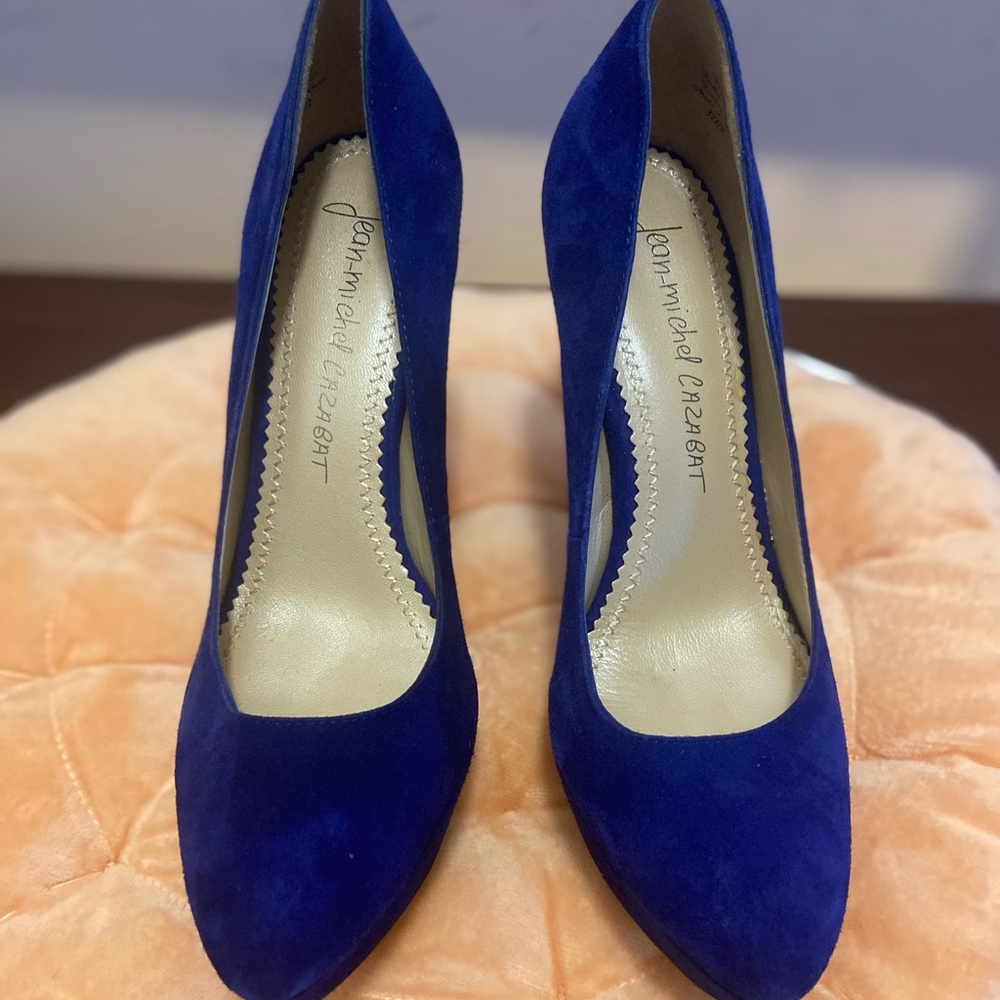 Jean-Michel Casabat Cobalt blue suede platform pumps 7.5